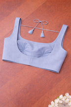 Blue Plain Linen Cotton Blouse - Luxurion World