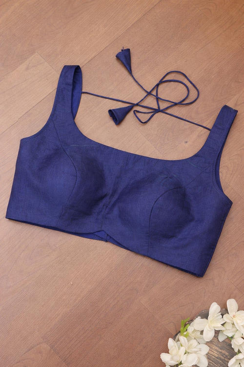 Blue Plain Linen Cotton Blouse - Luxurion World