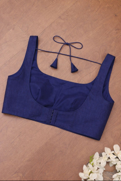 Blue Plain Linen Cotton Blouse