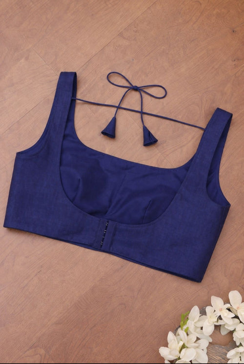 Blue Plain Linen Cotton Blouse - Luxurion World