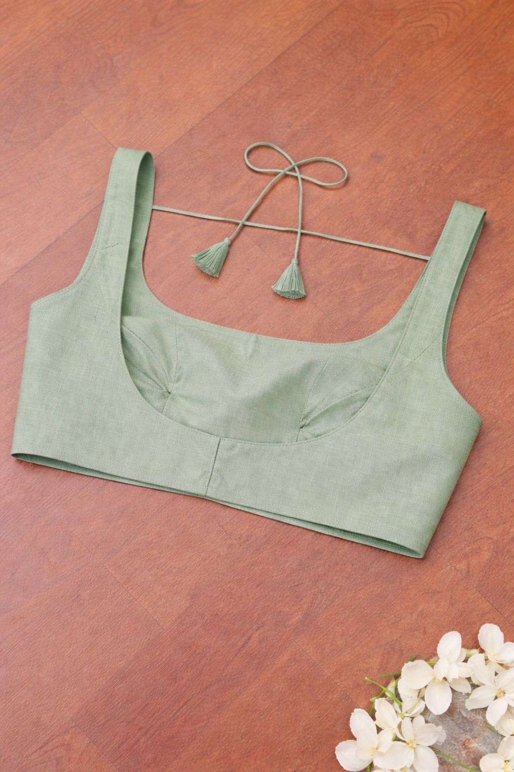 Green Plain Linen Cotton Blouse Luxurion World- Crafted Heirlooms