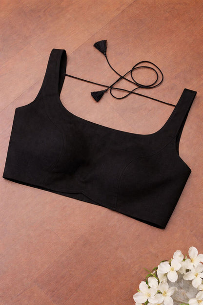 Black Plain Linen Cotton Blouse