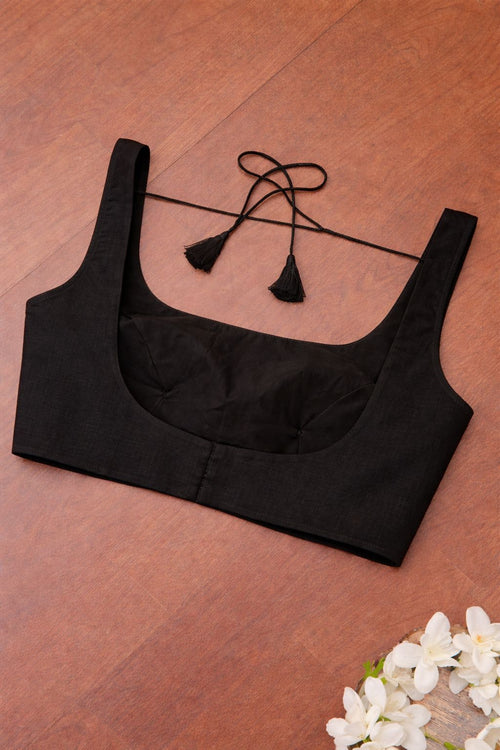 Black Plain Linen Cotton Blouse - Luxurion World