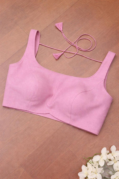 Pink Plain Linen Cotton Blouse