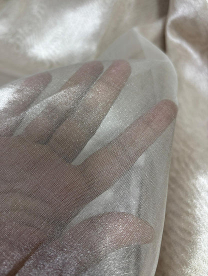 Silver Plain Metallic Pure Tissue Fabric ( 1 Mtr ) - Luxurion World