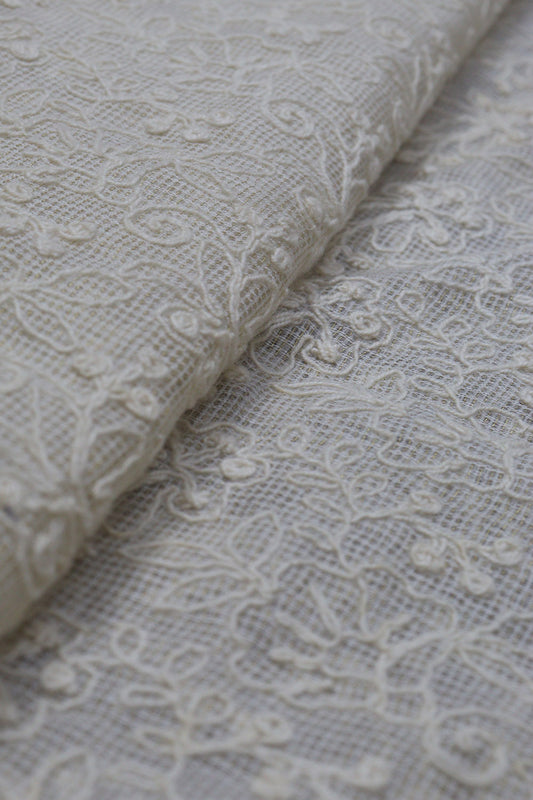 Get Stylish with Off White Trendy Kota Net Thread Work Fabric (0.75 Mtr)