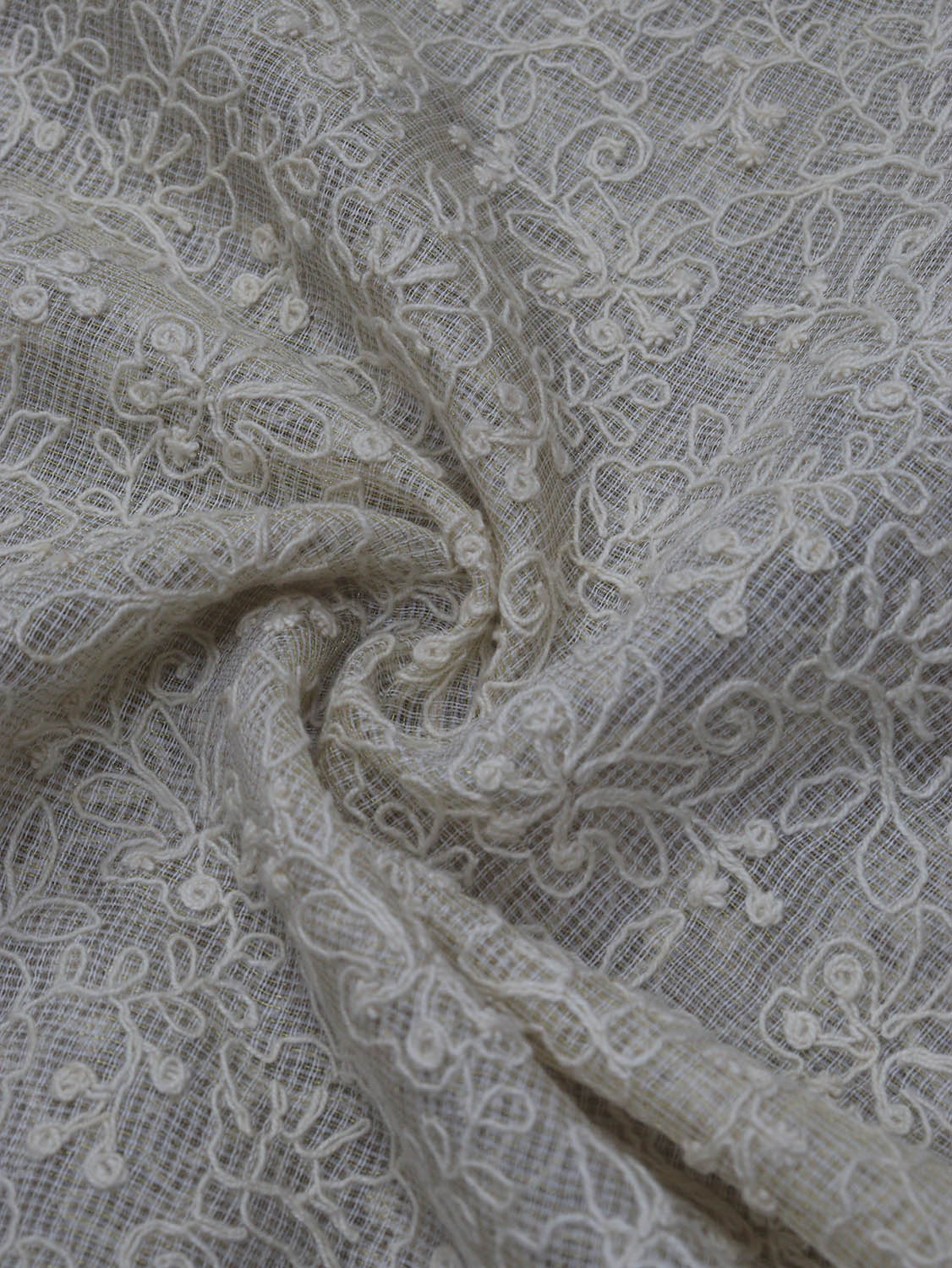 Get Stylish with Off White Trendy Kota Net Thread Work Fabric (0.75 Mtr) - Luxurion World