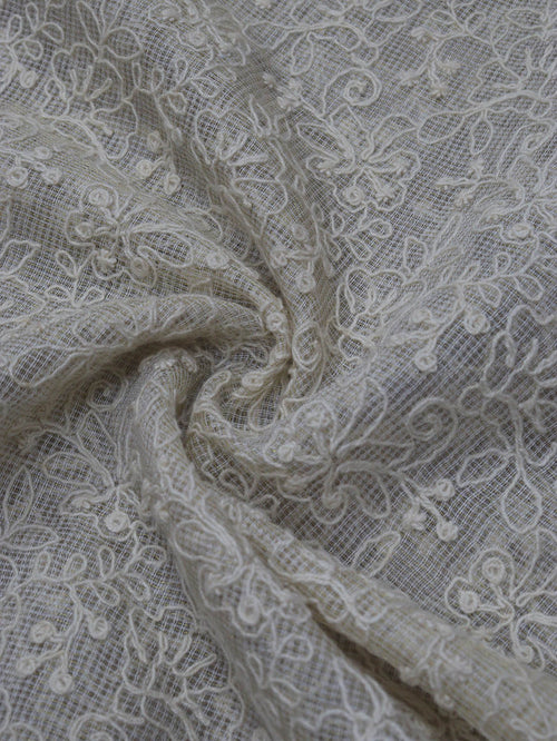 Get Stylish with Off White Trendy Kota Net Thread Work Fabric (0.75 Mtr) - Luxurion World