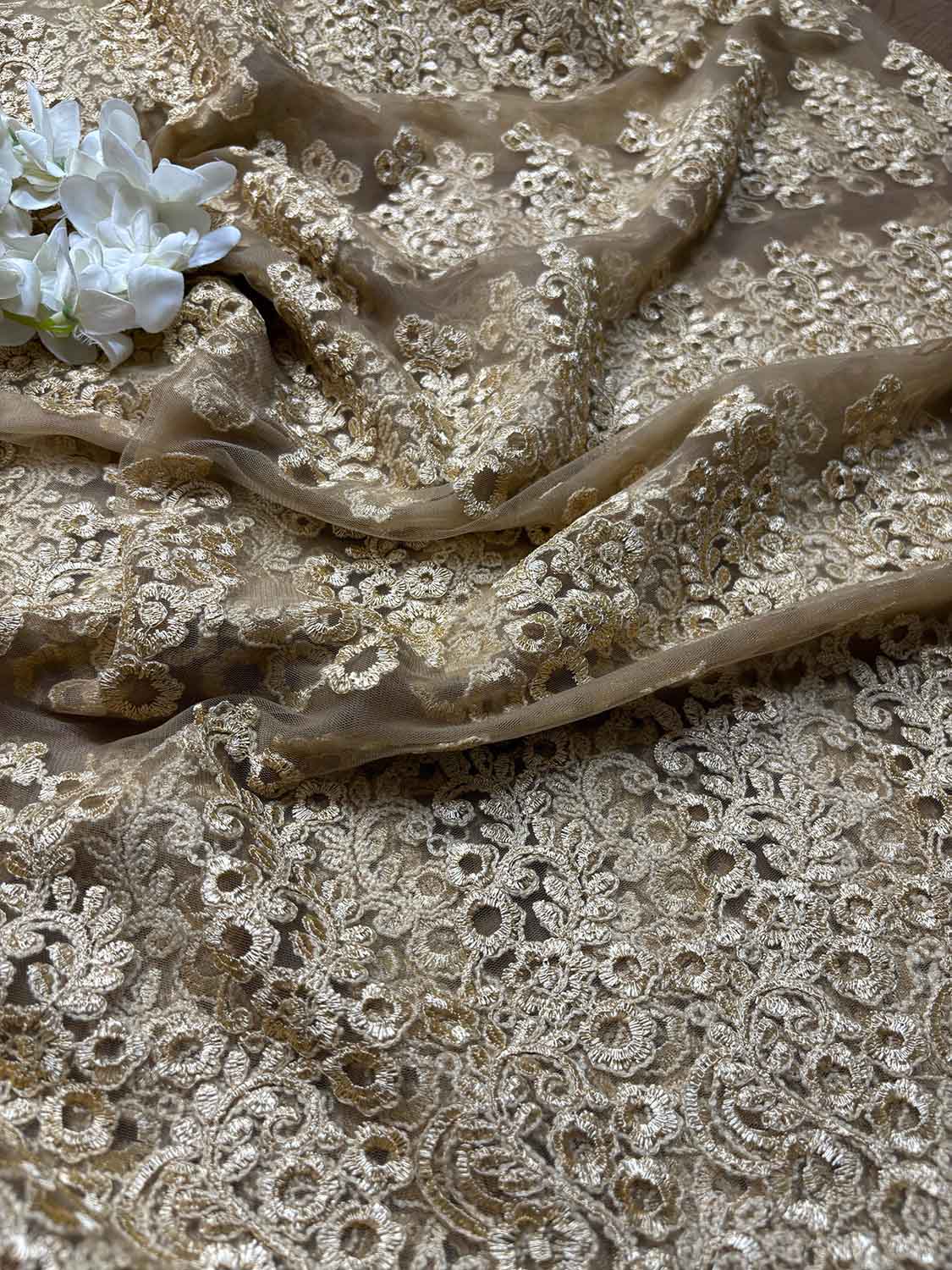 Pastel Trendy Net Embroidered Fabric ( 1 Mtr ) - Luxurion World