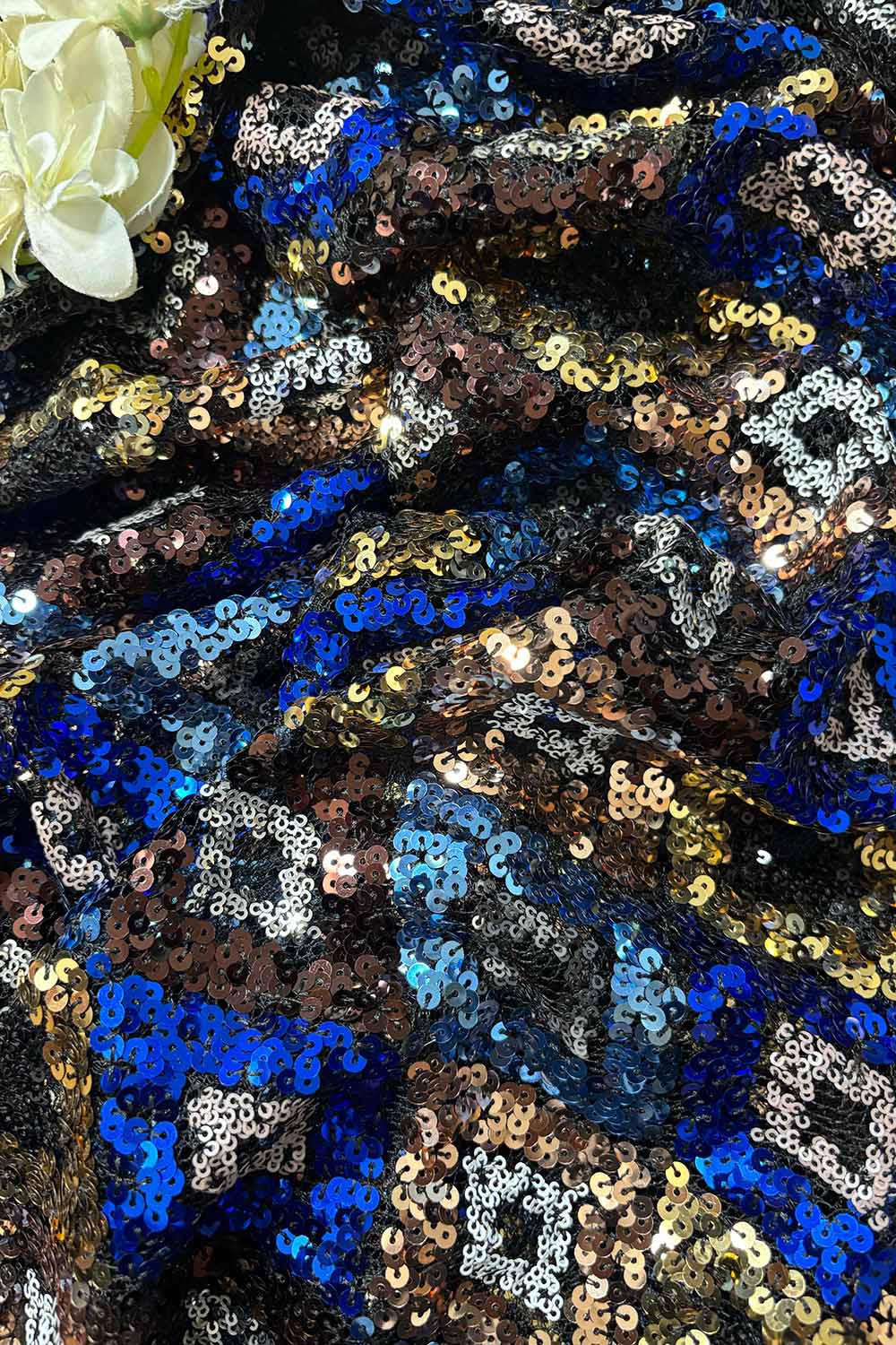 Stylish Multicolor Trendy Net Sequins Work Fabric ( 1 Mtr ) - Luxurion World