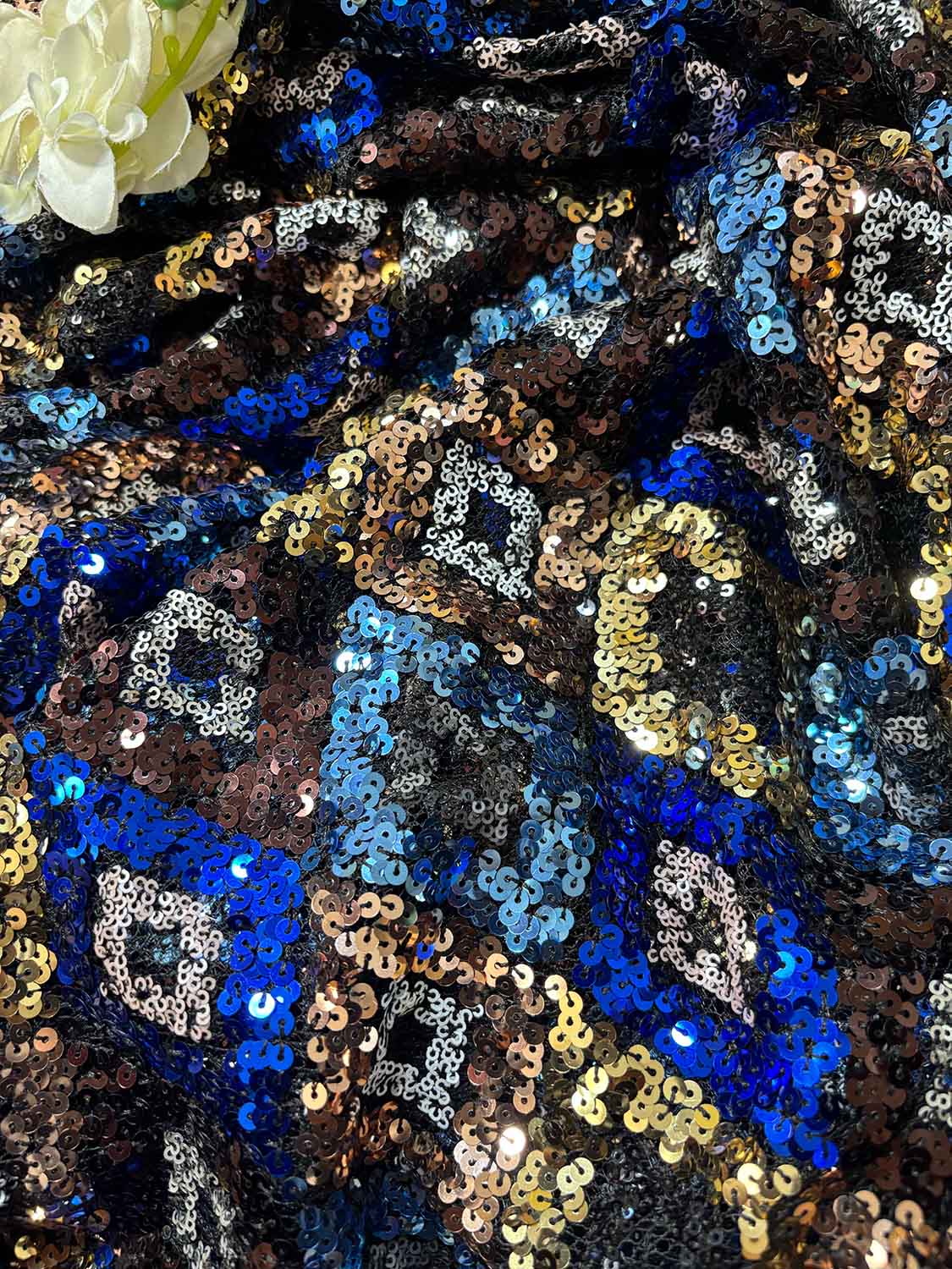 Stylish Multicolor Trendy Net Sequins Work Fabric ( 1 Mtr ) - Luxurion World