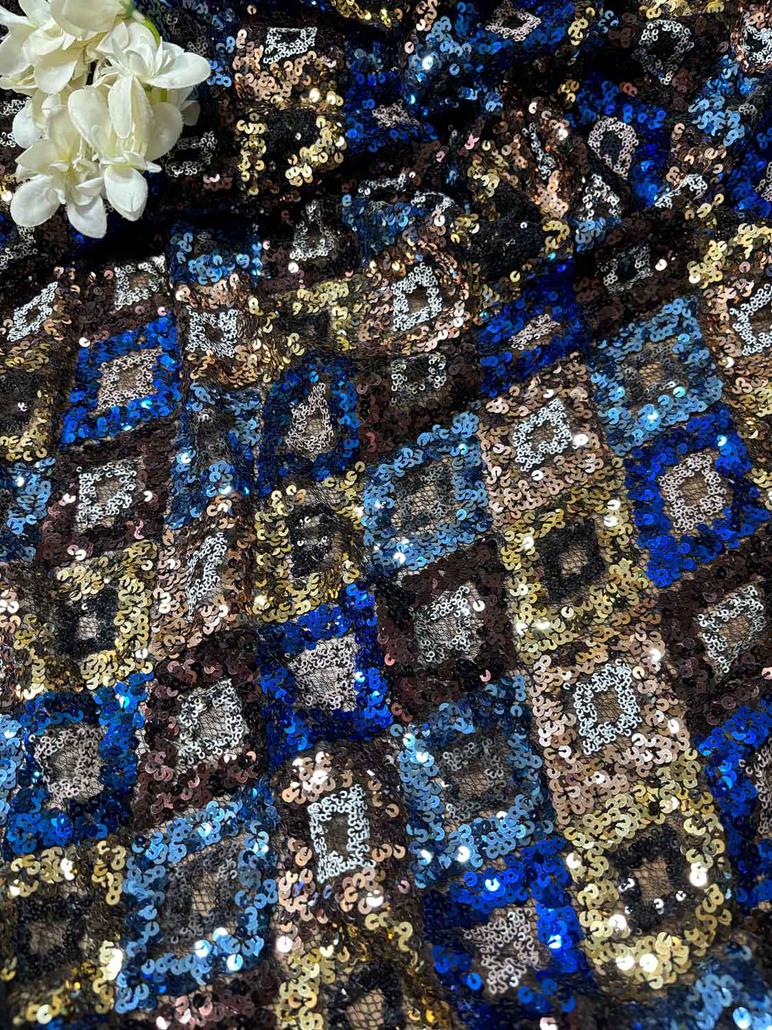 Stylish Multicolor Trendy Net Sequins Work Fabric ( 1 Mtr ) - Luxurion World