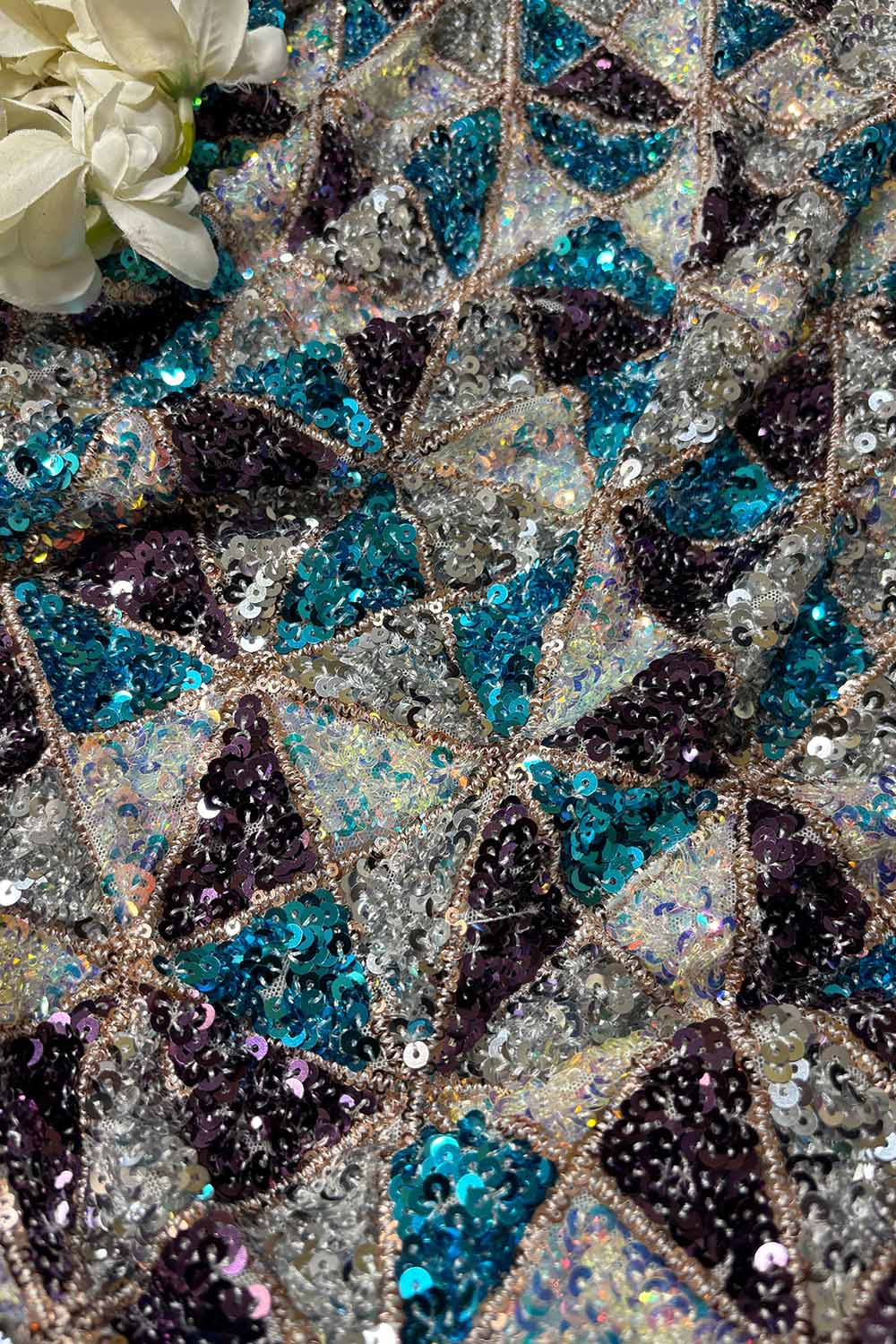 Sparkling Multicolor Trendy Net Sequins Work Fabric ( 1 Mtr ) - Luxurion World