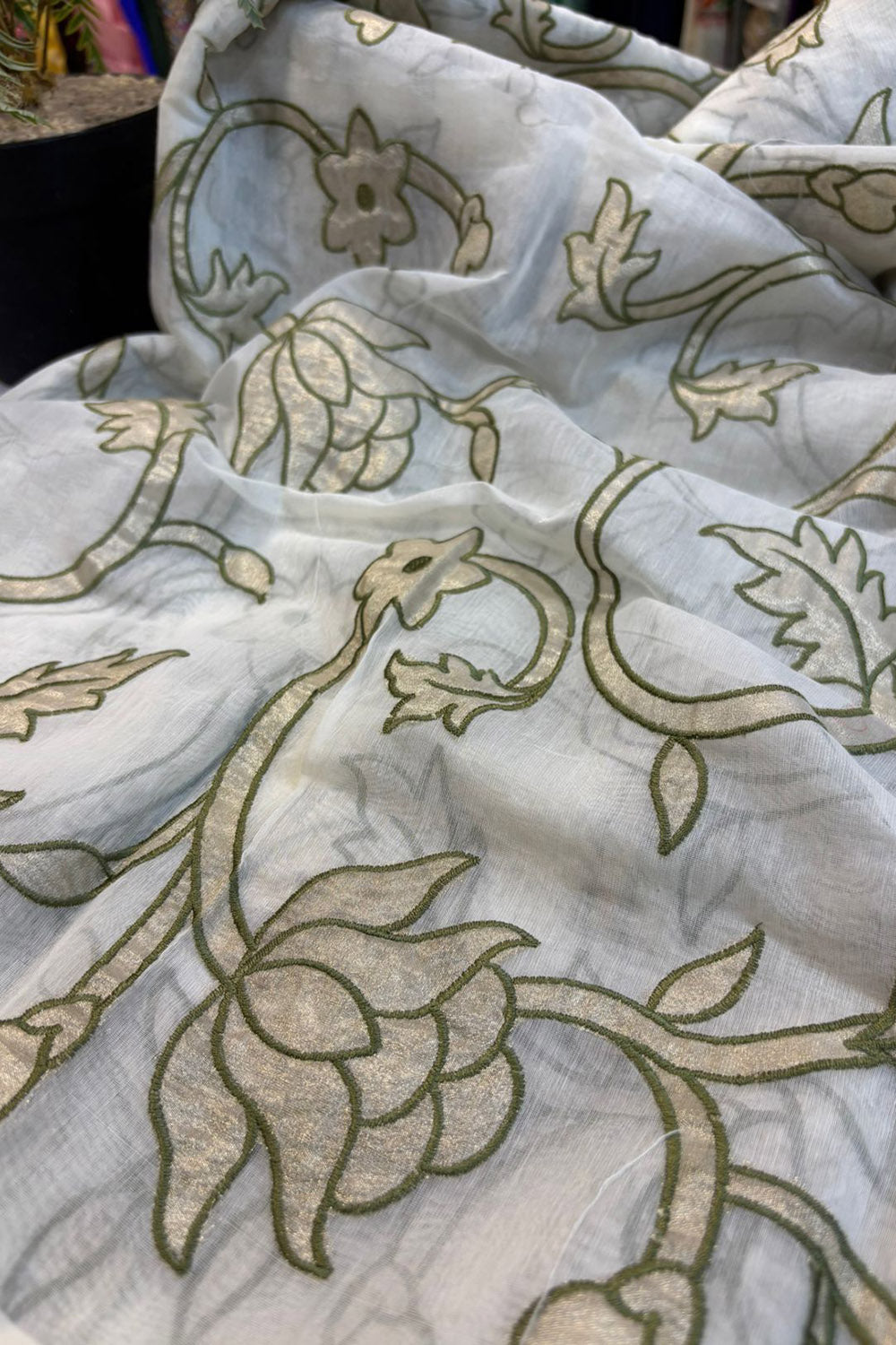 Dyeable Trendy Chanderi Applique Mul Fabric ( 2.5 Mtr ) - Luxurion World