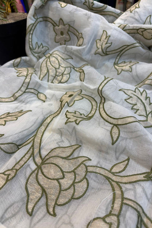 Dyeable Trendy Chanderi Applique Mul Fabric ( 2.5 Mtr ) - Luxurion World