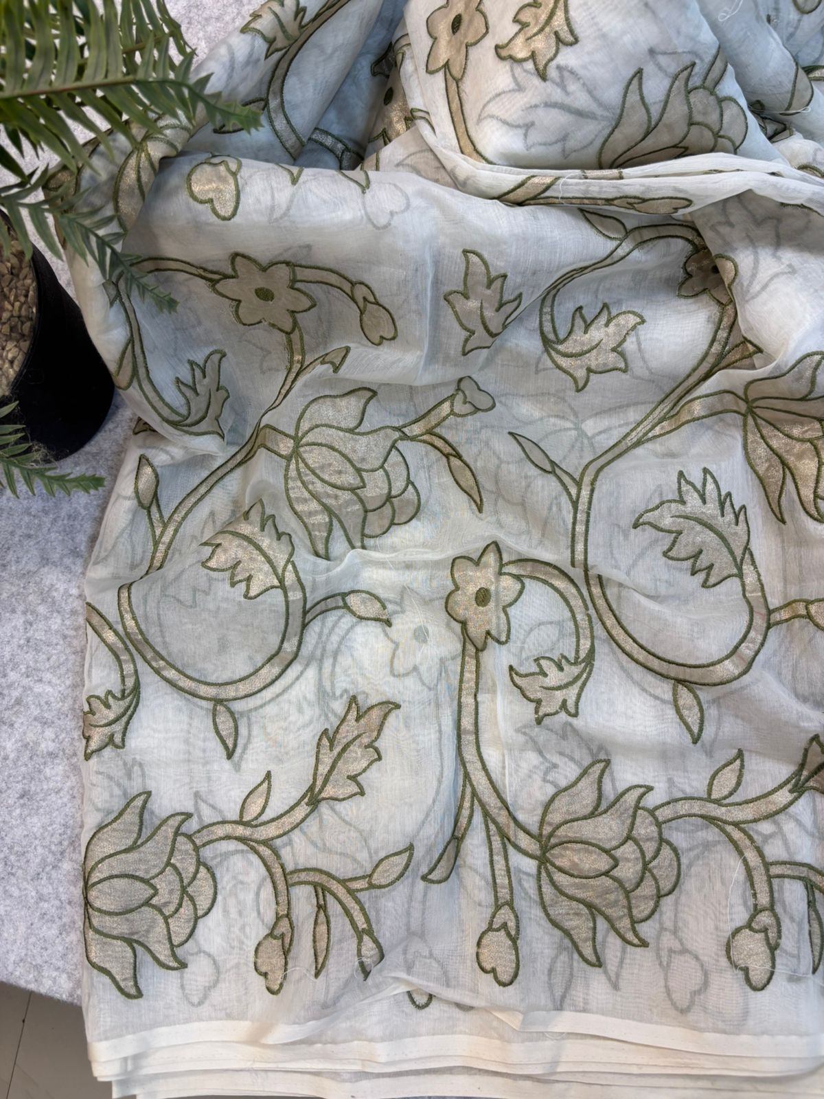 Dyeable Trendy Chanderi Applique Mul Fabric ( 2.5 Mtr ) - Luxurion World