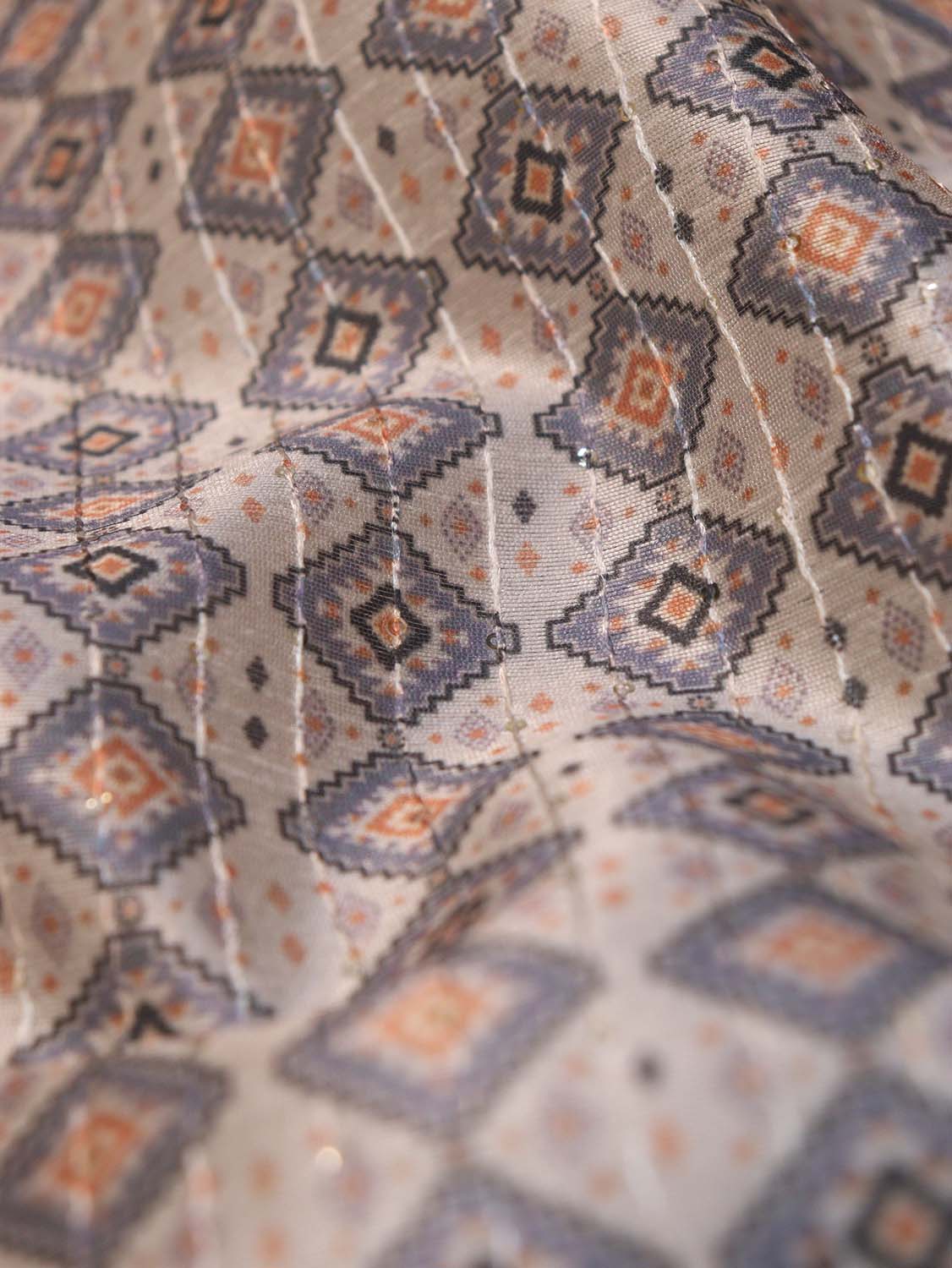 Stunning Grey Tussar Silk Fabric - Digital Print (1 Mtr) - Luxurion World