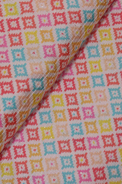 Vibrant Tussar Silk Fabric: Multicolor Digital Print - 1 Mtr - Luxurion World