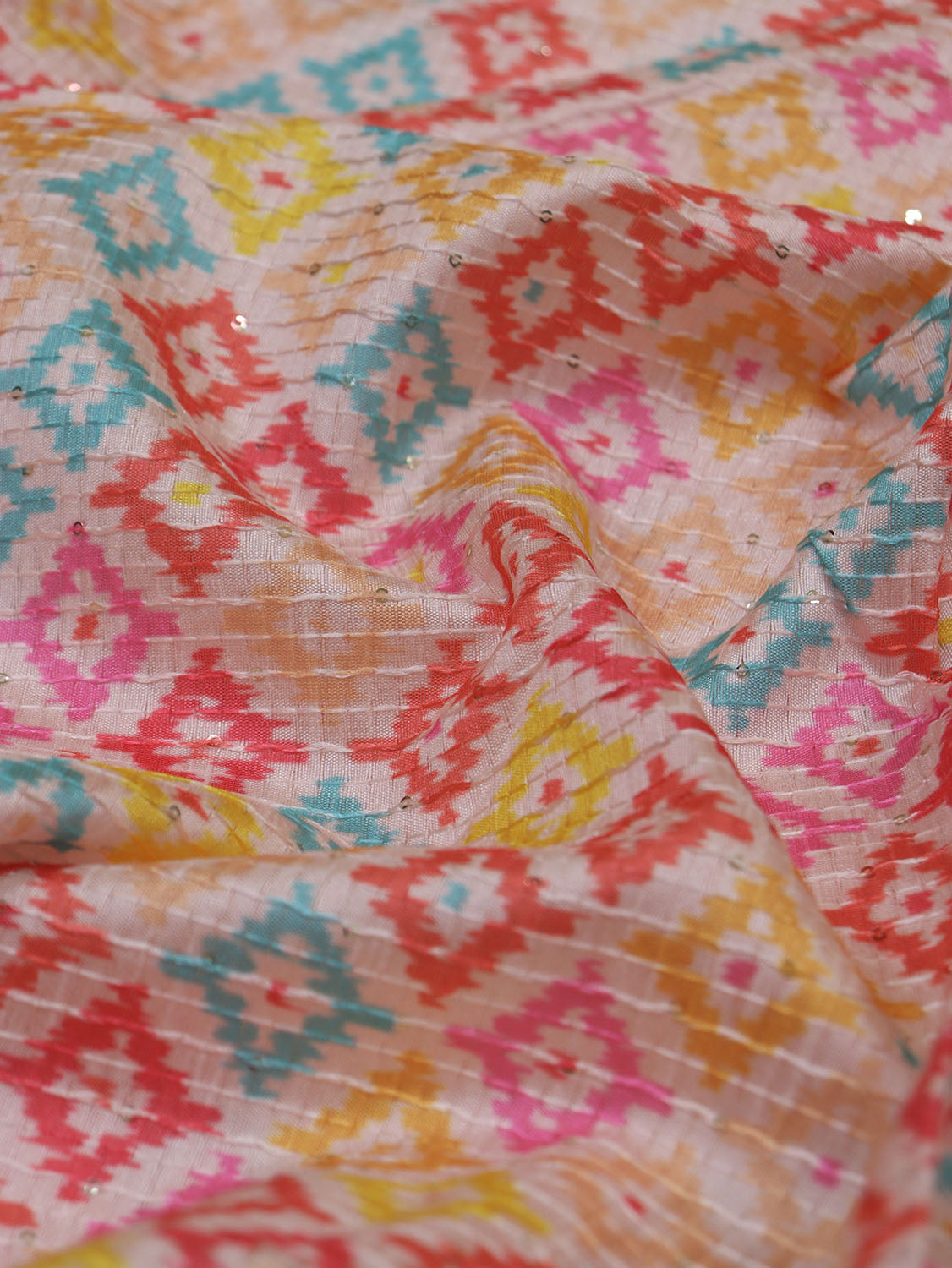 Vibrant Tussar Silk Fabric: Multicolor Digital Print - 1 Mtr - Luxurion World