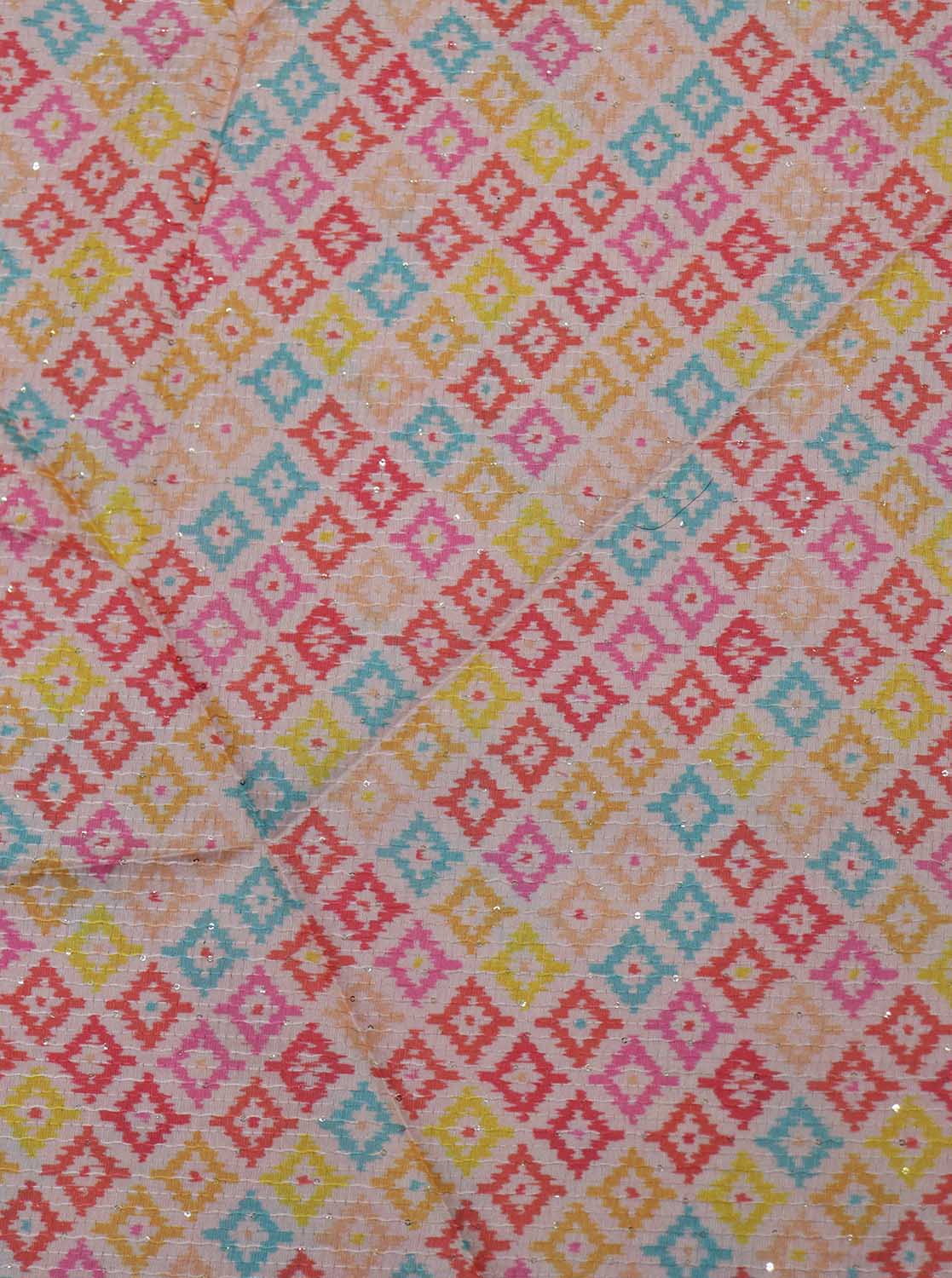 Vibrant Tussar Silk Fabric: Multicolor Digital Print - 1 Mtr - Luxurion World
