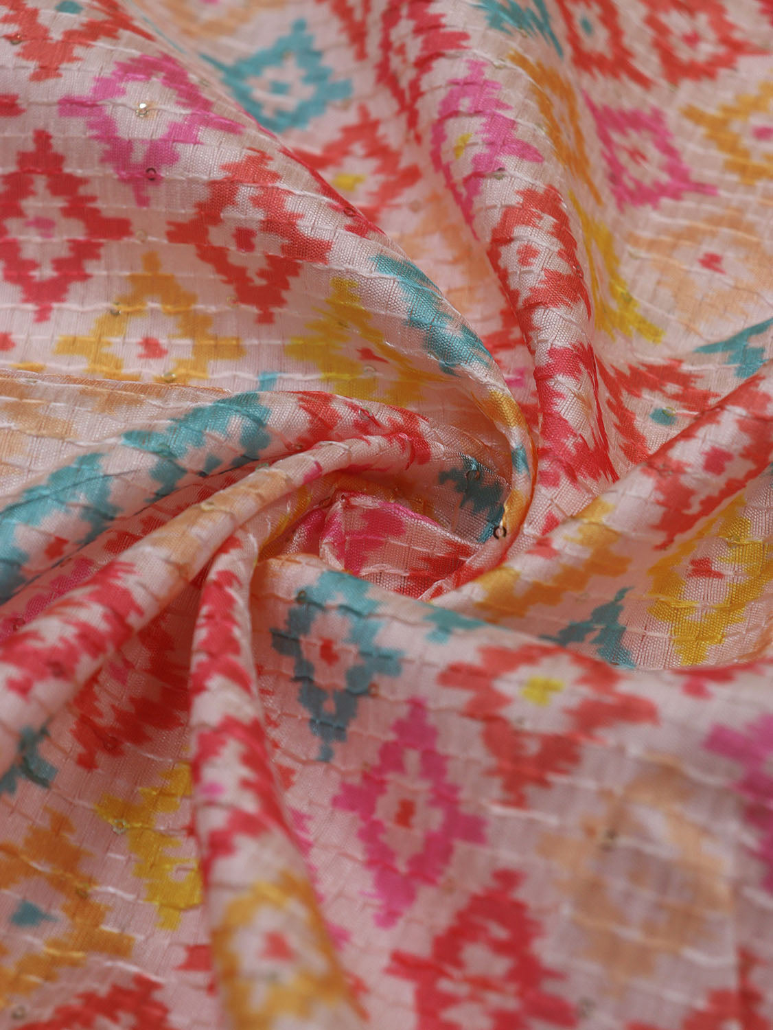 Vibrant Tussar Silk Fabric: Multicolor Digital Print - 1 Mtr - Luxurion World