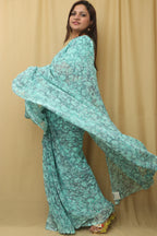 Stunning Blue Digital Printed Georgette Saree With Plain Silk Blouse Piece Fabric - Luxurion World