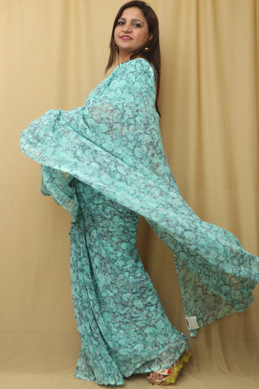 Stunning Blue Digital Printed Georgette Saree With Plain Silk Blouse Piece Fabric - Luxurion World