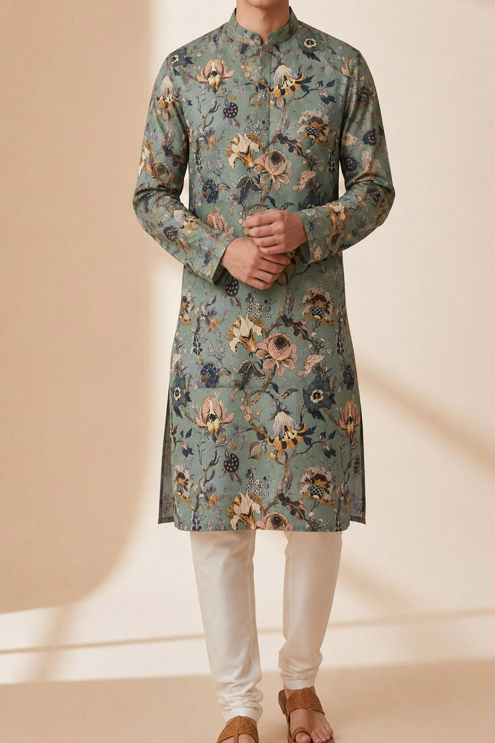 IK1D1RD424050806 Blue Kalamkari Design Tussar Silk Kurta