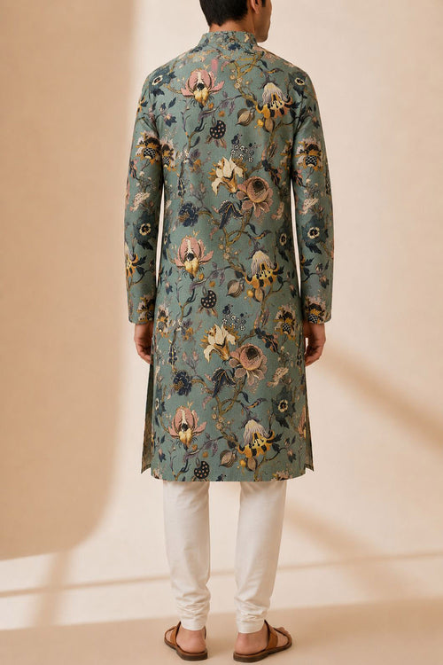 IK1D1RD424050806 Blue Kalamkari Design Tussar Silk Kurta