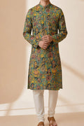 Multicolor Digital Printed Kalamkari Tussar Silk kurta