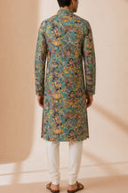 Multicolor Digital Printed Kalamkari Tussar Silk kurta