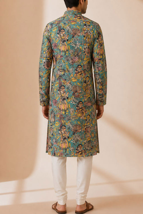 Multicolor Digital Printed Kalamkari Tussar Silk kurta IK1K1RD424012501