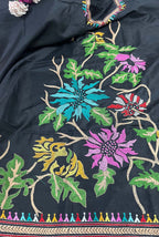 Black Hand Embroidered Kantha Bangalore Silk Unstitched Kurti - Luxurion World