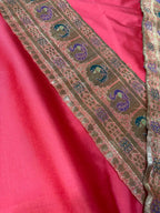 Red Plain Soft Silk Unstitched Kurti Fabric With Vintage Banarasi Border - Luxurion World