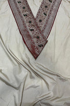 Grey Plain Soft Silk Unstitched Kurti Fabric With Vintage Banarasi Border - Luxurion World