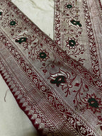 Grey Plain Soft Silk Unstitched Kurti Fabric With Vintage Banarasi Border - Luxurion World