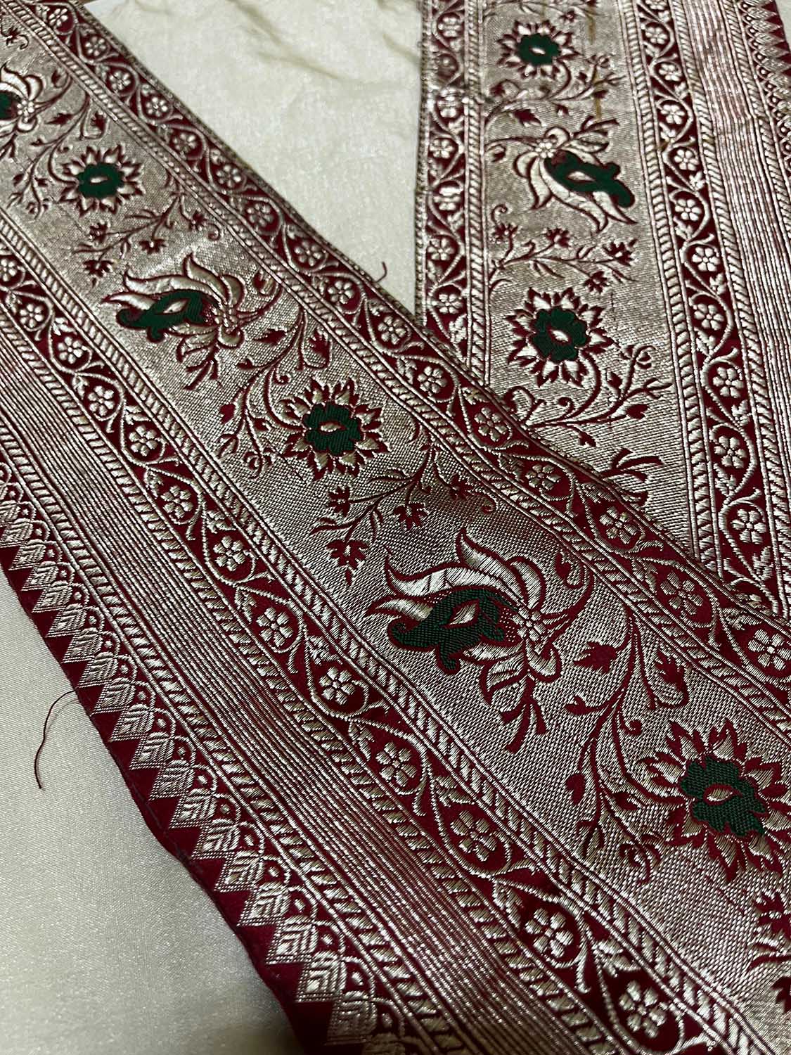 Grey Plain Soft Silk Unstitched Kurti Fabric With Vintage Banarasi Border - Luxurion World