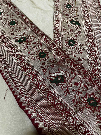 Grey Plain Soft Silk Unstitched Kurti Fabric With Vintage Banarasi Border - Luxurion World