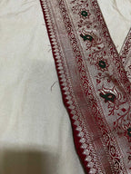 Grey Plain Soft Silk Unstitched Kurti Fabric With Vintage Banarasi Border - Luxurion World
