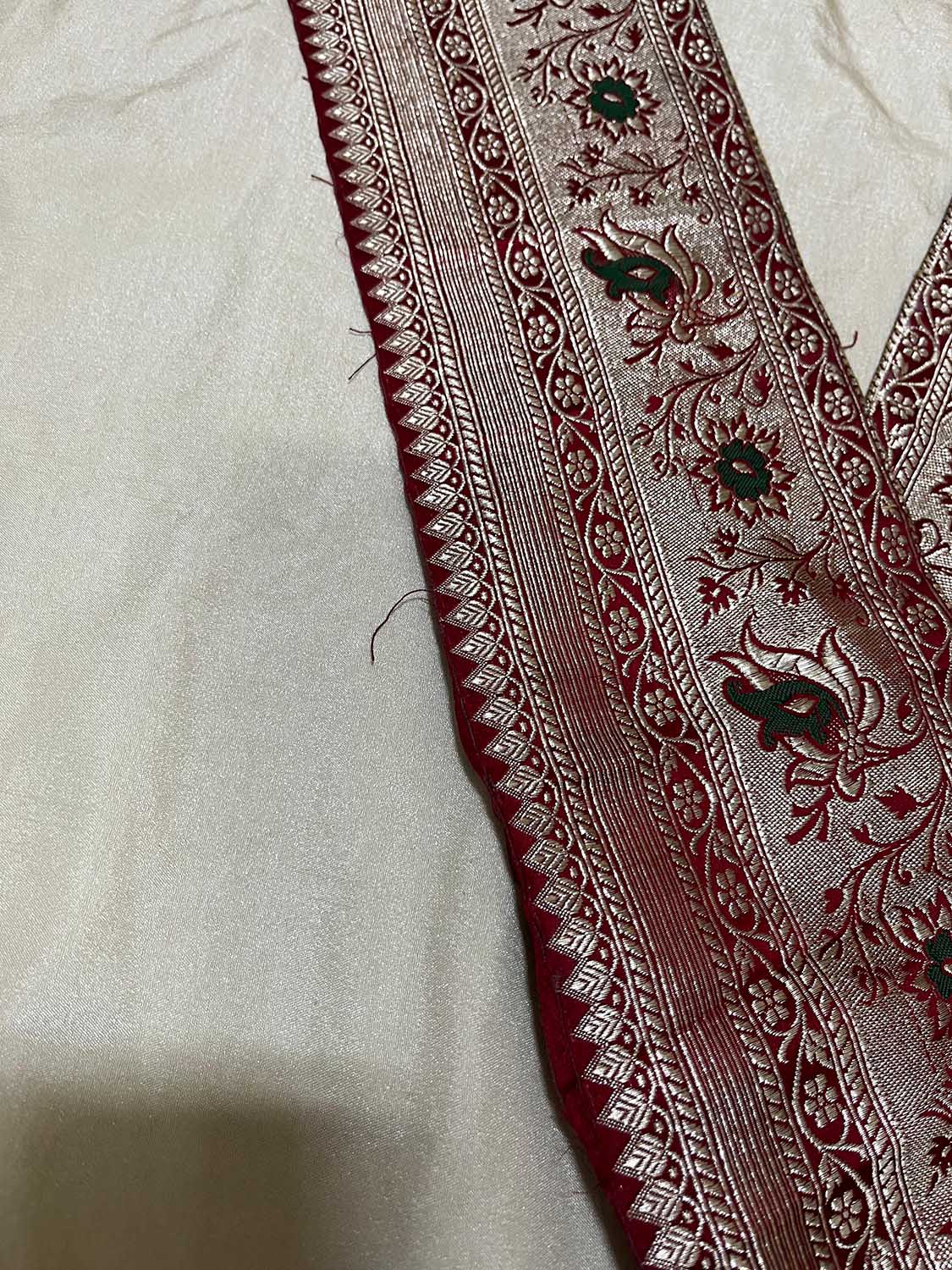 Grey Plain Soft Silk Unstitched Kurti Fabric With Vintage Banarasi Border - Luxurion World