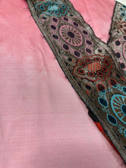 Pink Plain Soft Silk Unstitched Kurti Fabric With Vintage Banarasi Border - Luxurion World