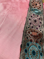 Pink Plain Soft Silk Unstitched Kurti Fabric With Vintage Banarasi Border - Luxurion World