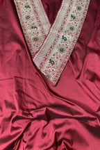 Maroon Plain Soft Silk Unstitched Kurti Fabric With Vintage Banarasi Border - Luxurion World