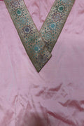 Pink Plain Soft Silk Unstitched Kurti Fabric With Vintage Banarasi Border - Luxurion World