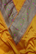 Yellow Plain Soft Silk Unstitched Kurti Fabric With Yellow Banarasi Silk Lace - Luxurion World