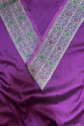 Purple Plain Soft Silk Unstitched Kurti Fabric With Purple Banarasi Handloom Vintage Pure Silk Border - Luxurion World