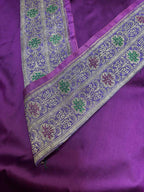 Purple Plain Soft Silk Unstitched Kurti Fabric With Purple Banarasi Handloom Vintage Pure Silk Border - Luxurion World