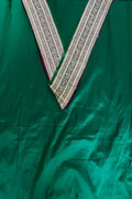 Green Plain Soft Silk Unstitched Kurti Fabric With Green Banarasi Handloom Vintage Pure Silk Border - Luxurion World