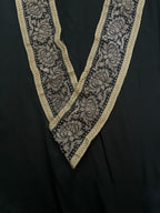 Black Plain Soft Silk Unstitched Kurti Fabric With Black Banarasi Handloom Vintage Pure Silk Border - Luxurion World
