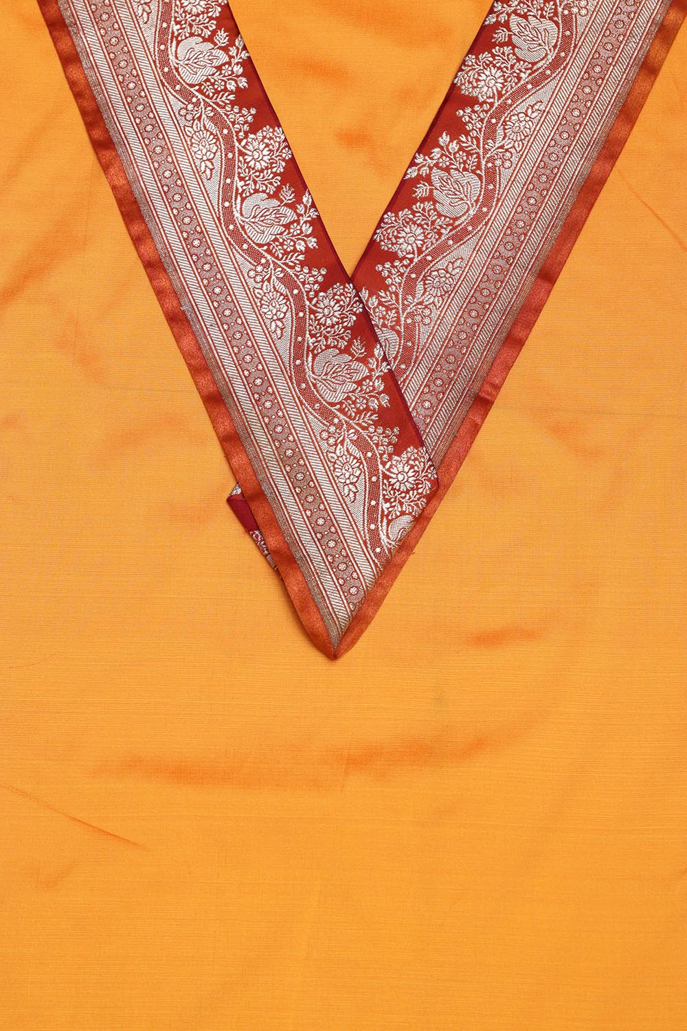 Yellow Plain Soft Silk Unstitched Kurti Fabric With Banarasi Handloom Vintage Pure Silk Border - Luxurion World